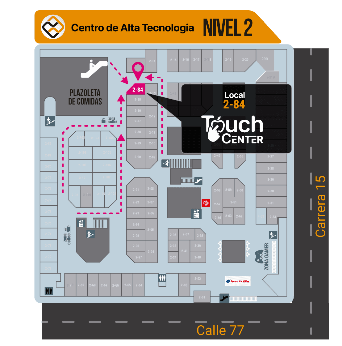 Mapa de ubicación de Touch Center en Unilago, Bogotá